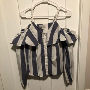 Blue and white striped button down blouse